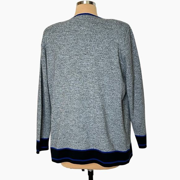 Karen Lessly Sweater Set Womens Large Zip Cardigan Sleeveless Top Gray Blue Trim - Picture 3 of 9